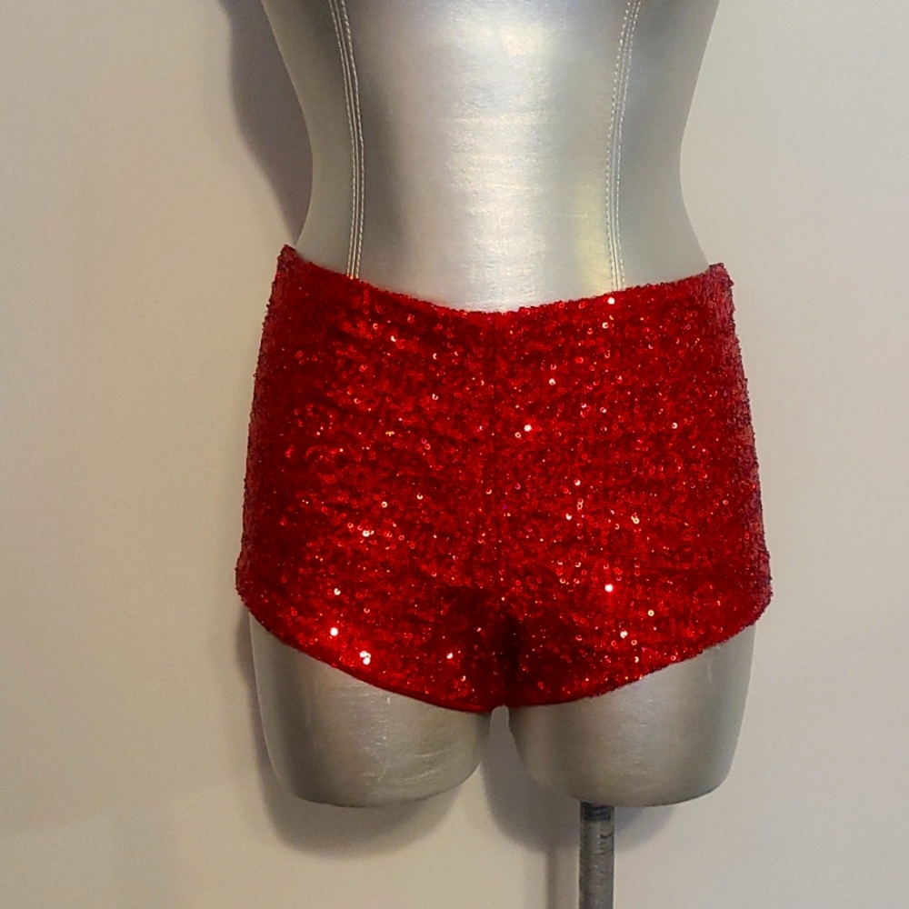 Hot red sequins hot shorts by Celb.designer Maggie Barry costom made.Size small
